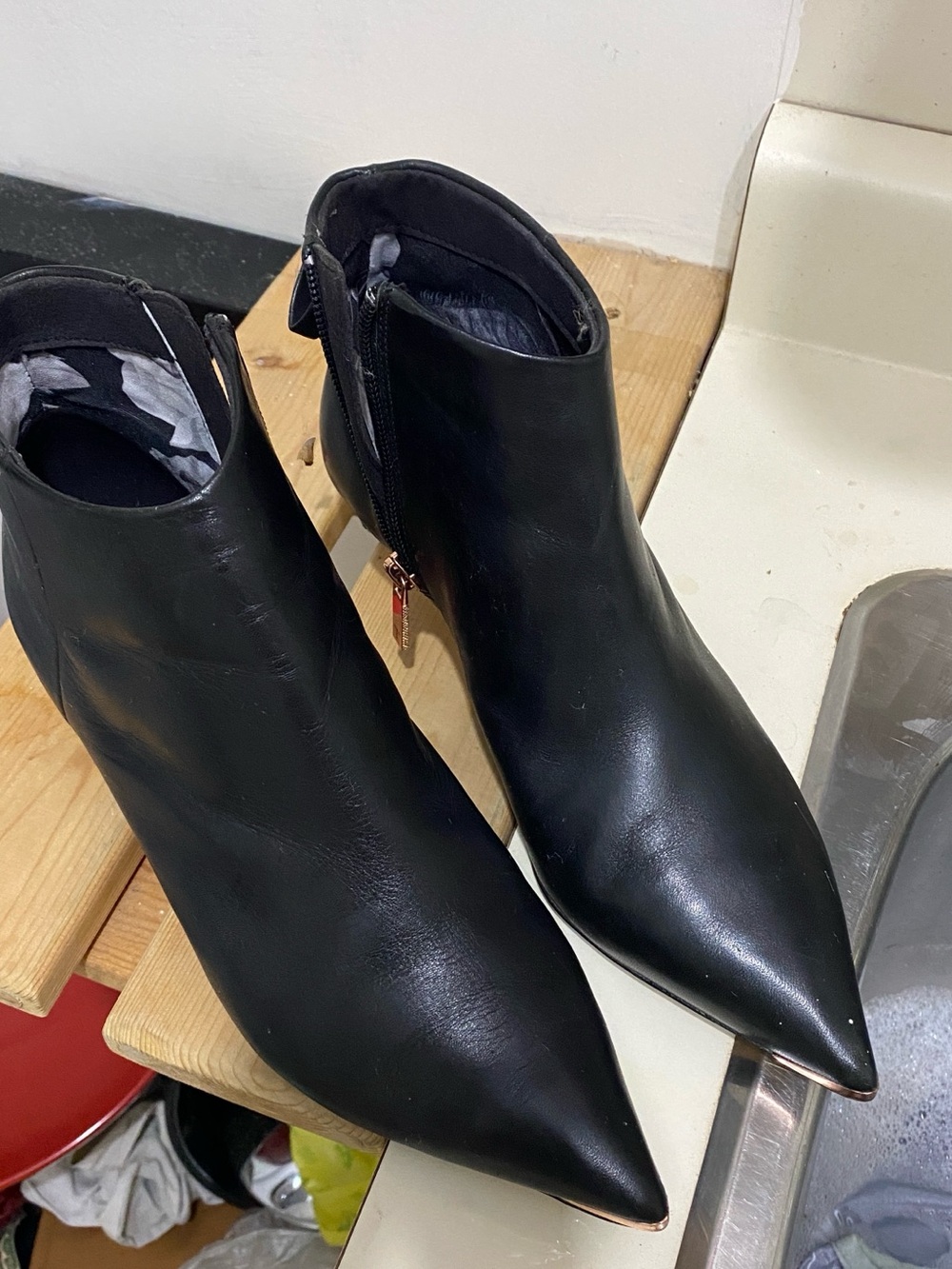 kate spade Black Pointed Toe Leather Ankle Booties